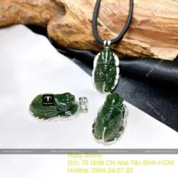 Mặt dây chuyền Ve sầu (Ngọc thiền) ngọc bích Canada xanh đậm, bạc 925 - Hình ảnh 2