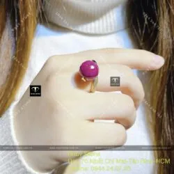 Nhẫn trái châu mài giác Ruby Nam Phi, vàng 18k - Ảnh 2