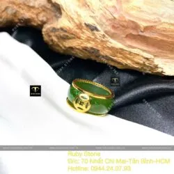 Nhẫn ngọc bích 8 ly kim tiền đơn, vàng 18k - Ảnh 5