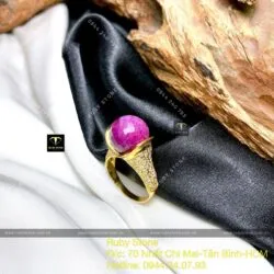 Nhẫn trái châu Ruby Nam Phi mài giác, vàng 18k - Hình ảnh 2