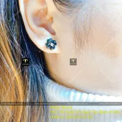 Khuyên tai cỏ bốn cánh ngọc Phỉ Thúy Mực Dục, vàng 18k - Hình ảnh 5