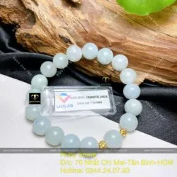 Chuỗi ngọc cẩm thạch phớt xanh 9,5 ly mix bi vàng 18k