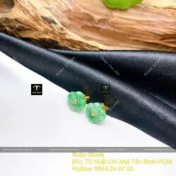 Khuyên tai Hoa mai ngọc Cẩm Thạch đậu lý táo, vàng 18k - Hình ảnh 4