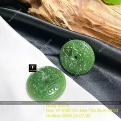 Đồng điếu Ngọc bích chạm khắc hoa văn 1 mặt, KT 30mm - Hình ảnh 5