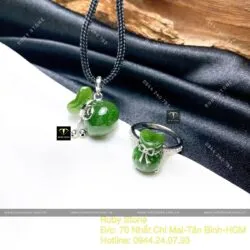 Mặt dây chuyền túi tiền ngọc bích, vàng trắng 14k (585) - Ảnh 7
