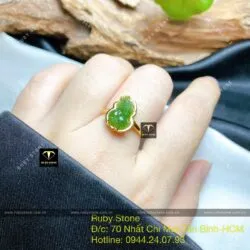 Nhẫn Tỳ hưu Ngọc bích xanh lá, vàng 18k - Ảnh 5