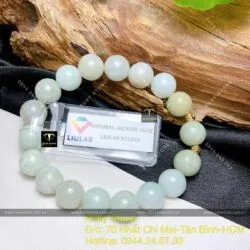 Vòng ngọc cẩm thạch 9,5 ly mix bi vàng 18k