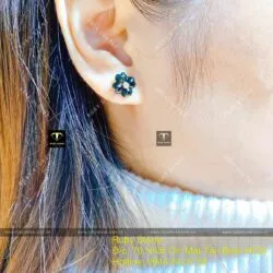 Khuyên tai cỏ bốn cánh ngọc Phỉ Thúy Mực Dục, vàng 18k