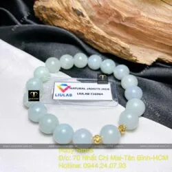 Chuỗi ngọc cẩm thạch phớt xanh 9,5 ly mix bi vàng 18k