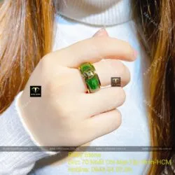 Nhẫn ngọc bích 8 ly kim tiền đơn, vàng 18k - Ảnh 2
