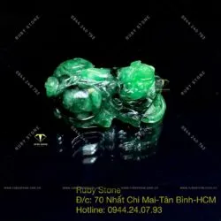 Tỳ hưu ngọc Cẩm thạch sơn thuỷ xanh, KT 22mm - Ảnh 2
