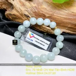 Chuỗi tay ngọc cẩm thạch xanh lơ 9,5 ly mix bi vàng 18k