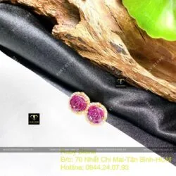 Khuyên tai hoa mẫu đơn Ruby Nam Phi, vàng 18k - Hình ảnh 4