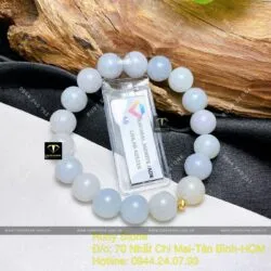 Vòng chuỗi ngọc cẩm thạch phớt tím lam 9,5 ly mix bi vàng 18k