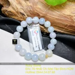 Vòng chuỗi ngọc cẩm thạch phớt tím lam 9,5 ly mix bi vàng 18k