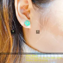Khuyên tai Hoa mai ngọc Cẩm Thạch đậu lý táo, vàng 18k
