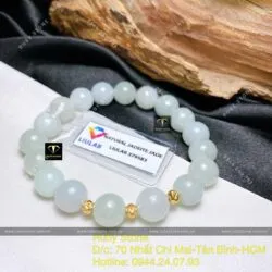 Vòng chuỗi ngọc cẩm thạch phớt xanh 9,5 ly mix bi vàng 18k