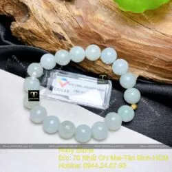 Vòng chuỗi ngọc cẩm thạch xanh lơ 9,5 ly mix bi vàng 18k