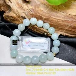 Vòng chuỗi ngọc cẩm thạch xanh lơ 9,5 ly mix bi vàng 18k