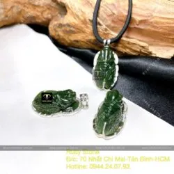 Mặt dây chuyền Ve sầu (Ngọc thiền) ngọc bích Canada xanh đậm, bạc 925 - Hình ảnh 3