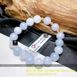 Vòng chuỗi ngọc cẩm thạch phớt tím môn 9,5 ly mix bi vàng 18k