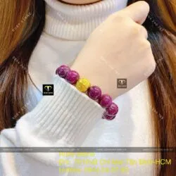 Chuỗi Ruby Nam Phi 13 ly, mix bi vàng 24k