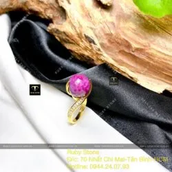 Nhẫn trái châu mài giác Ruby Nam Phi, vàng 18k - Ảnh 4