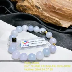 Vòng chuỗi ngọc cẩm thạch phớt tím môn 9,5 ly mix bi vàng 18k Vòng chuỗi ngọc cẩm thạch phớt tím môn 9,5 ly mix bi vàng 18k