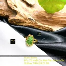 Nhẫn Tỳ hưu Ngọc bích xanh lá, vàng 18k - Ảnh 3