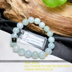 Vòng chuỗi ngọc cẩm thạch xanh lơ 9,5 ly mix bi vàng 18k
