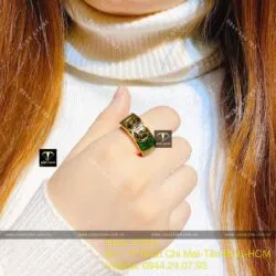 Nhẫn nam Ngọc bích Canada kim tiền kép, vàng 18k