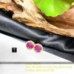 Khuyên tai hoa mẫu đơn Ruby Nam Phi, vàng 18k - Hình ảnh 5