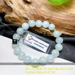 Chuỗi tay ngọc cẩm thạch xanh lơ 9,5 ly mix bi vàng 18k