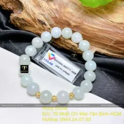 Vòng chuỗi ngọc cẩm thạch phớt xanh 9,5 ly mix bi vàng 18k