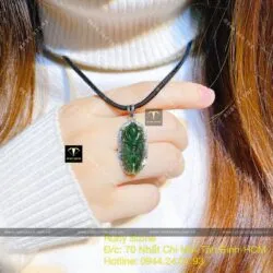 Mặt dây chuyền Ve sầu (Ngọc thiền) ngọc bích Canada xanh đậm, bạc 925 - Hình ảnh 6