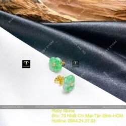 Khuyên tai Hoa mai ngọc Cẩm Thạch đậu lý táo, vàng 18k - Hình ảnh 3