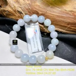 Vòng chuỗi ngọc cẩm thạch phớt tím lam 9,5 ly mix bi vàng 18k