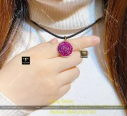 Mặt dây chuyền hoa mẫu đơn Ruby Nam Phi, vàng 18k - Ảnh 2