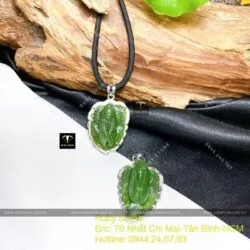 Mặt dây chuyền Ve sầu (Ngọc thiền) ngọc bích Canada đậu trên lá, bạc 925 - Ảnh 5