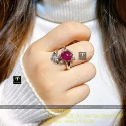 Nhẫn hồ ly Ruby Nam Phi, vàng 18k, kim cương thiên nhiên - Ảnh 2
