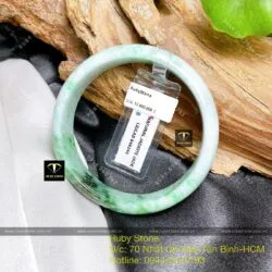 Vòng tay ngọc Cẩm thạch đậu lý xanh bản hẹ 14mm, ĐK 54mm - Hình ảnh 2