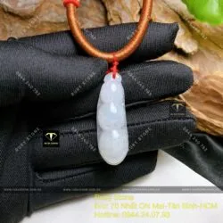 Mặt dây chuyền trái đậu ngọc Cẩm thạch nếp băng trắng - Hình ảnh 4