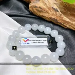 Vòng chuỗi tay ngọc Cẩm thạch nếp băng trắng, 10 ly