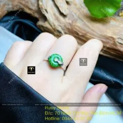 Nhẫn đồng điếu ngọc Cẩm Thạch Sơn Thủy, bạc 925