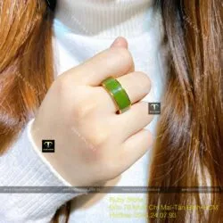 Nhẫn ngọc bích xanh lá VIP bản 6 ly, vàng 18k - Ảnh 6