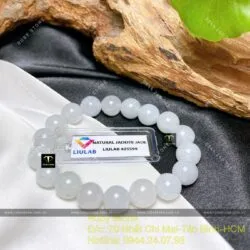 Vòng chuỗi tay ngọc Cẩm thạch nếp băng trắng, 10 ly