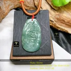 Mặt dây chuyền chạm tiểu cảnh Lam Ngọc, KT 50mm