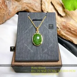 Mặt dây chuyền Oval ngọc bích Canada, vàng 18k - Hình ảnh 3