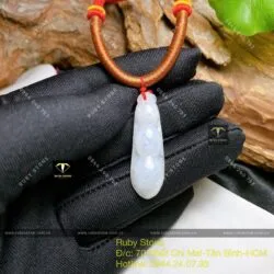 Mặt dây chuyền quả đậu ngọc Cẩm thạch nếp băng - Ảnh 3