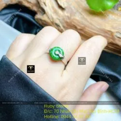 Nhẫn đồng điếu ngọc Cẩm Thạch Sơn Thủy, bạc 925 - Hình ảnh 4